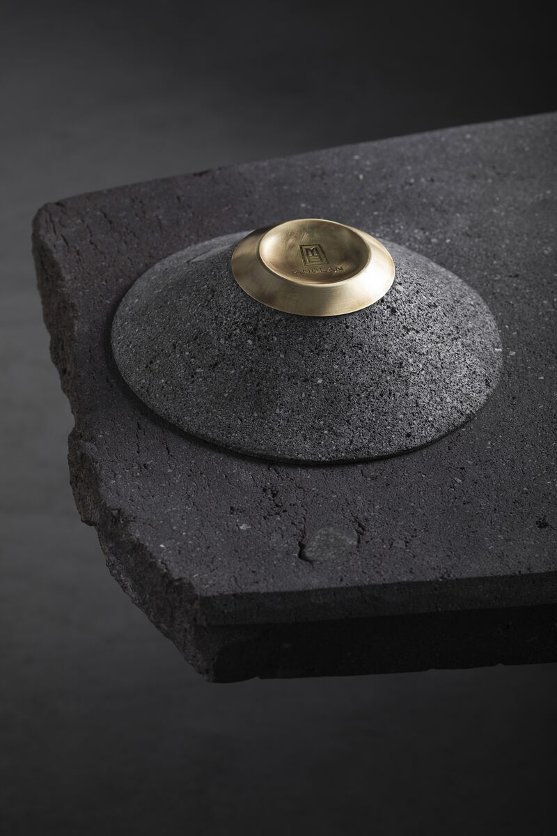 CHIMBORAZO Decorative Volcanic Stone Bowl with Aged Bronze Detail by ANDEAN, In Stock