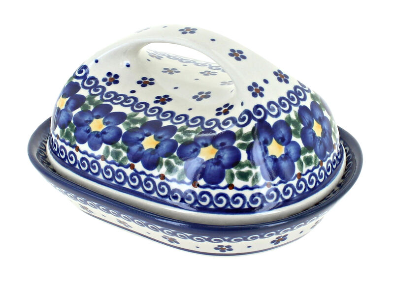 Blue Rose Polish Pottery Spring Blossom Butter Dish