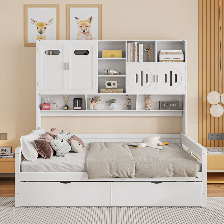Merax Wooden Daybed with Storage Drawers and Cabinets