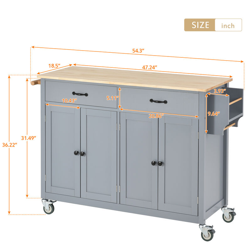 Streamdale Portable Kitchen Island Cart with Wheels, 54.3", Grey Blue