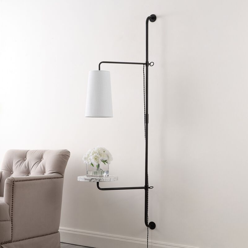 Andre 1-Light Contemporary Industrial Iron Plug-In with Adjustable White Marble Table LED Sconce