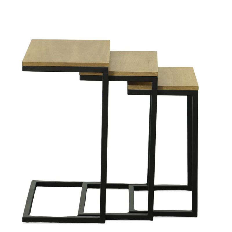 Carolina Living Addison Nesting Table Set - Harvest Oak Top - Aged Iron Base