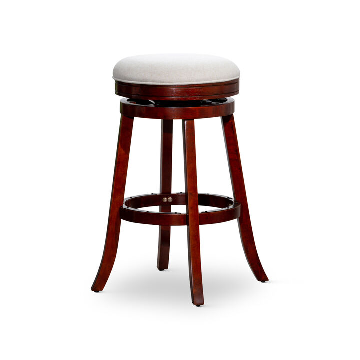 30" Barstool, Cherry Finish, Beige Fabric Seat