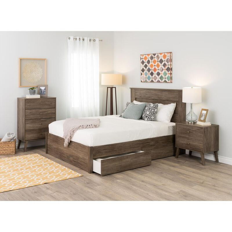 Prepac Milo Mid Century Modern  4-drawer Chest, Drifted Gray