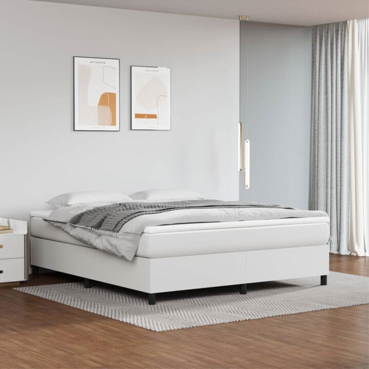 vidaXL Faux Leather King Size Box Spring Bed Frame, Elegant White 76"x79.9", Engineered Wood - Suitable for King Size Mattresses
