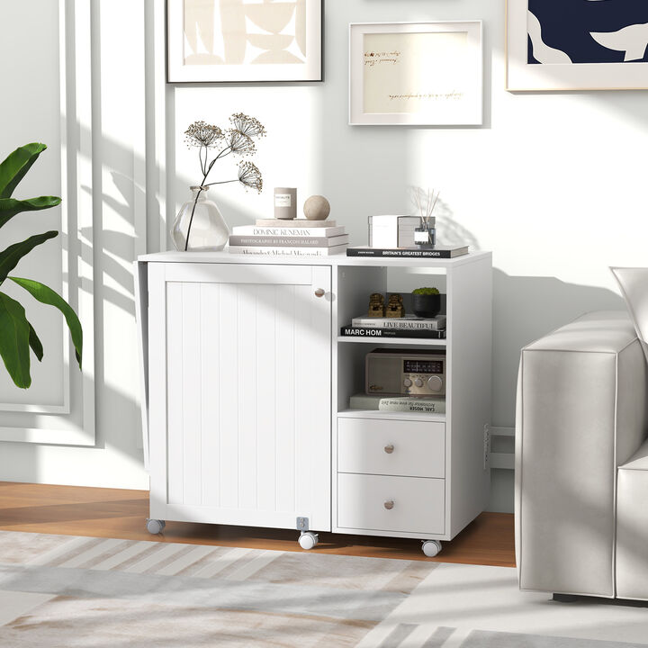 Folding Sewing Table with Charging Station and Storage Shelves for Craft Room Organization