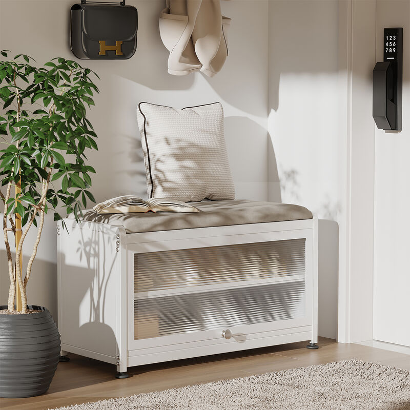 Mega Casa Shoe Storage Cabinet with 2 Tier Shoe Rack, Entryway Bench with Cushion, Metal