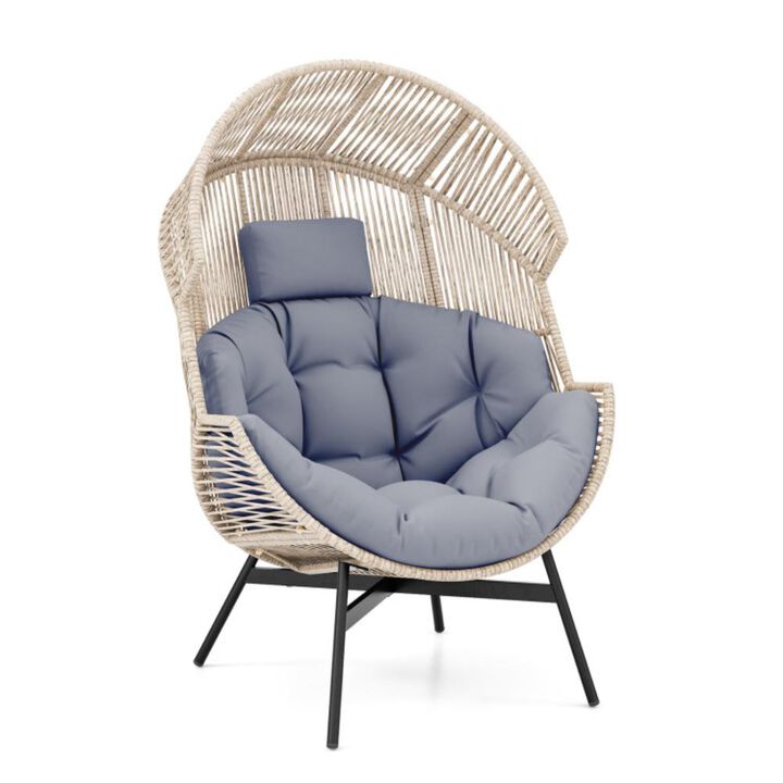 Hivvago Wicker Oversized Egg Style Chair with Cushions and Headrest