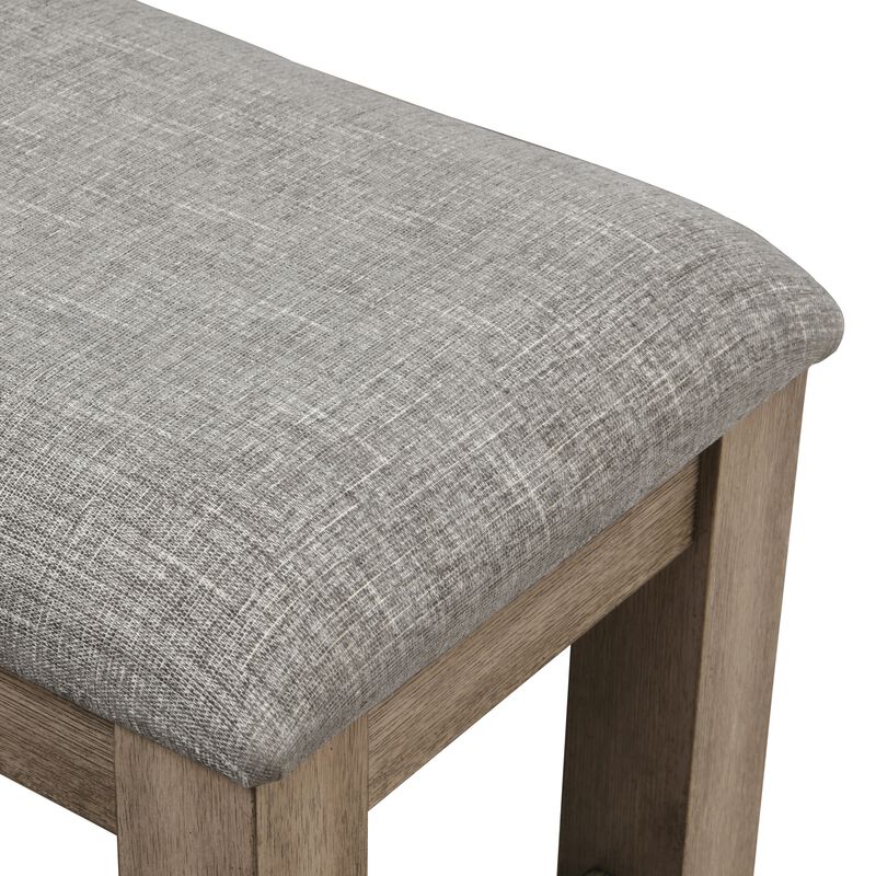 Harris Dining Bench, Gray Fabric, Brown Solid Rubberwood, 60 Inch - Benzara