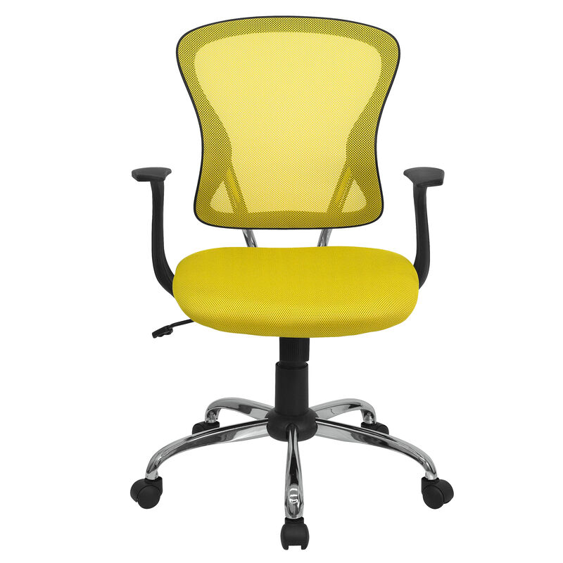 Alfred Mid-Back Blue Mesh Swivel Task Office Chair with Chrome Base and Arms