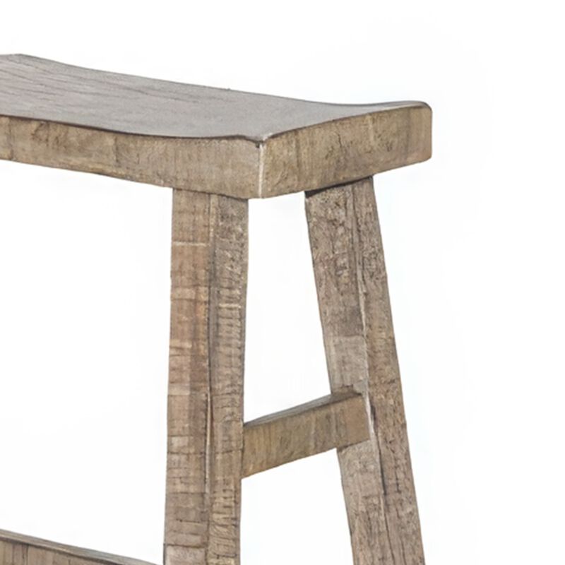 Rena Bar Height Bench, 33 Inch Rustic Light Brown Mahogany Wood Frame - Benzara