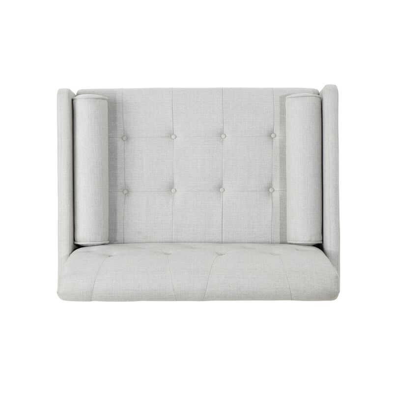 Lita Wide Accent Club Chair, Button Tufted, Gray Textured Fabric - Benzara