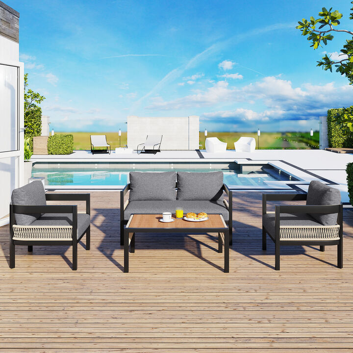 Merax Outdoor Iron Frame Sofa Set with 1 Table