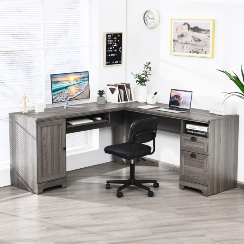 Hivvago 66 Inch L-Shaped Writing Study Workstation Computer Desk with Drawers