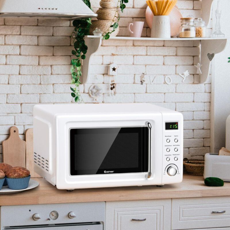 Costway 700W Retro Countertop Microwave Oven with 5 Micro Power and Auto Cooking Function