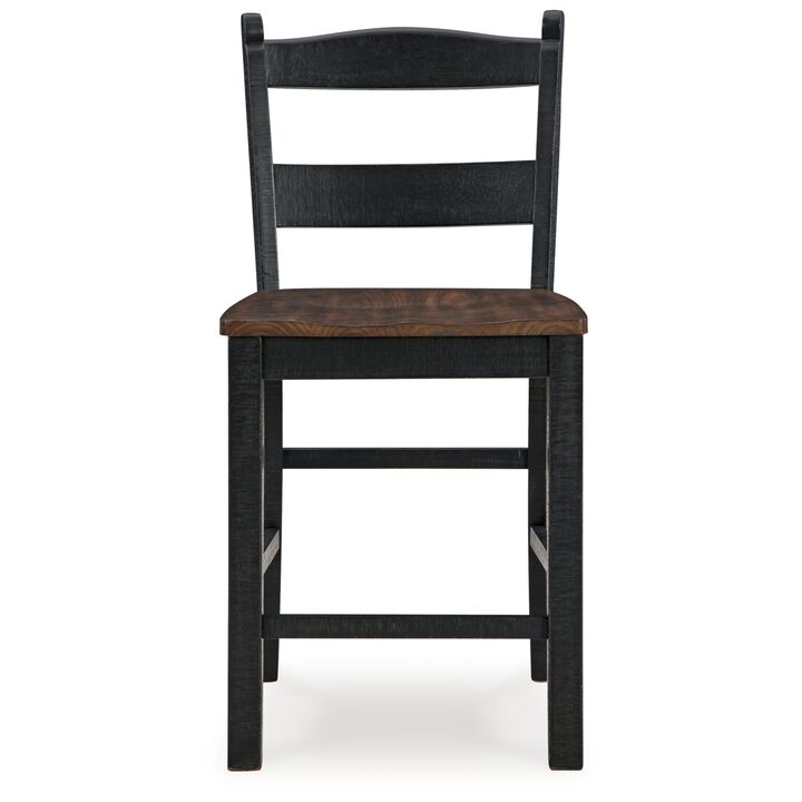 Becy Counter Height Chair Set of 2, 24 Inch, Black and Brown Wood - Benzara