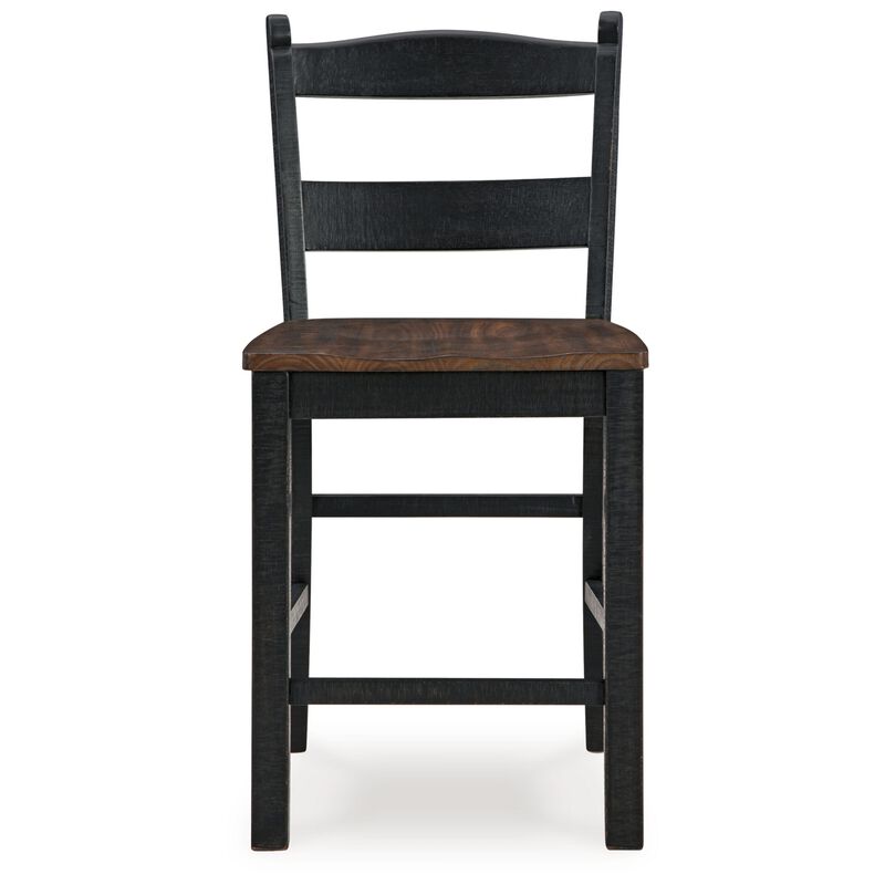 Becy Counter Height Chair Set of 2, 24 Inch, Black and Brown Wood - Benzara