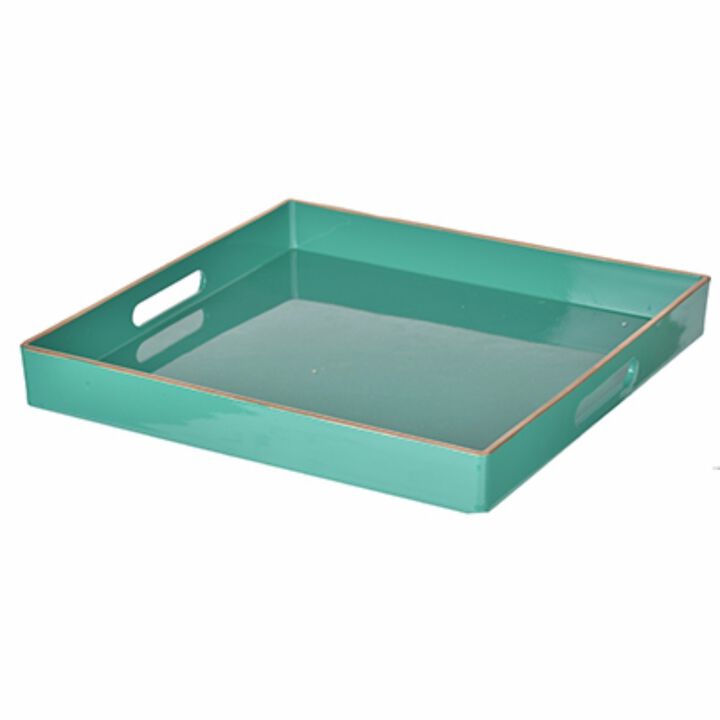Mimosa Square Tray With Cutout Handles, Green - Benzara