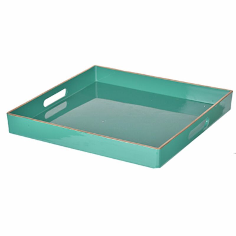 Mimosa Square Tray With Cutout Handles, Green - Benzara