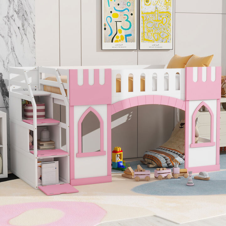 Merax Loft Bed with Storage Staircase and Window