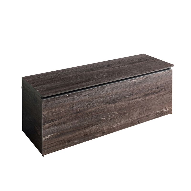 Lean Storage Bench Chest with Safety Hinges, Lift Top, Farmhouse Gray Wood - Benzara