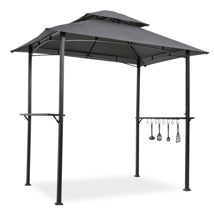 Outdoor Grill Gazebo 8 X 5 FT, Shelter Tent, Double Tier Soft Top Canopy And Steel Frame