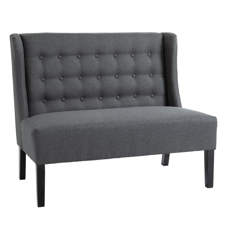 Gray Classic Loveseat: Linen Wingback with Button Tufting