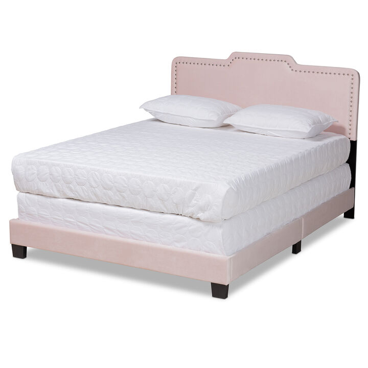 Baxton Studio Benjen Glam Light Pink Velvet Fabric Upholstered Queen Size Panel Bed