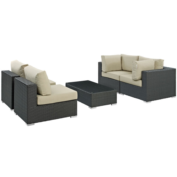 Sojourn 5 Piece Outdoor Patio Sunbrella Sectional Set - Canvas Antique Beige