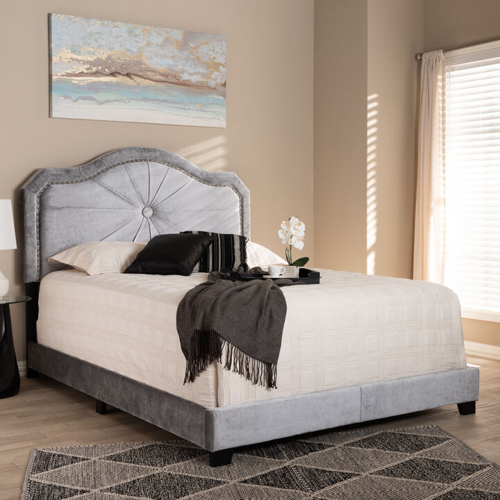 Baxton Studio Embla Modern And Contemporary Grey Velvet Fabric Upholstered Queen Size Bed