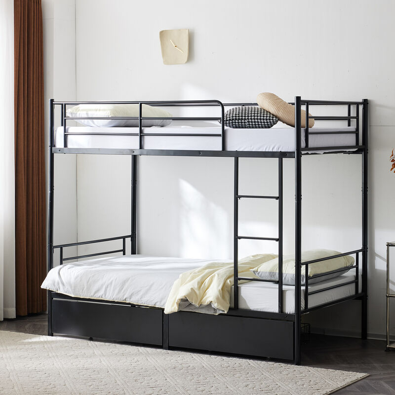 Convertible Metal Bunk Bed with 2 Storage Drawers, Separates into Two Daybeds