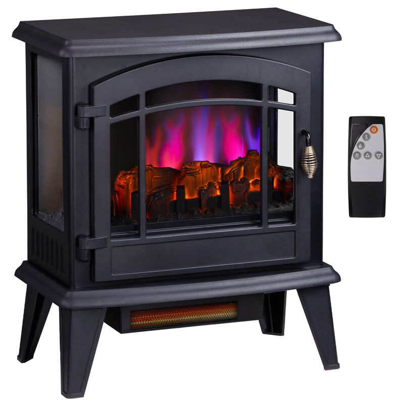Electric Fireplace Stove 1400W Freestanding Heater with 3-Level Flame and Timer