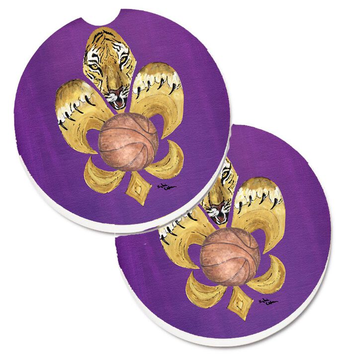 Caroline's Treasures Tiger Fleur De Lis Basketball Set of 2 Cup Holder Car Coasters 8478CARC, 2.56, Multicolor