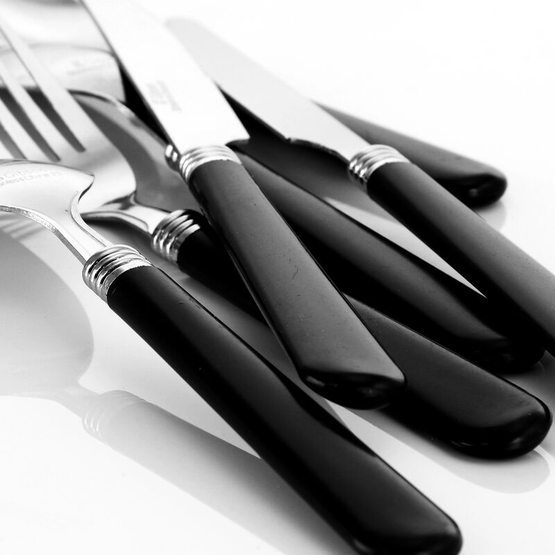 Gibson Sensations II 16 Piece Stainless Steel Flatware Set with Black Handles and Chrome Caddy