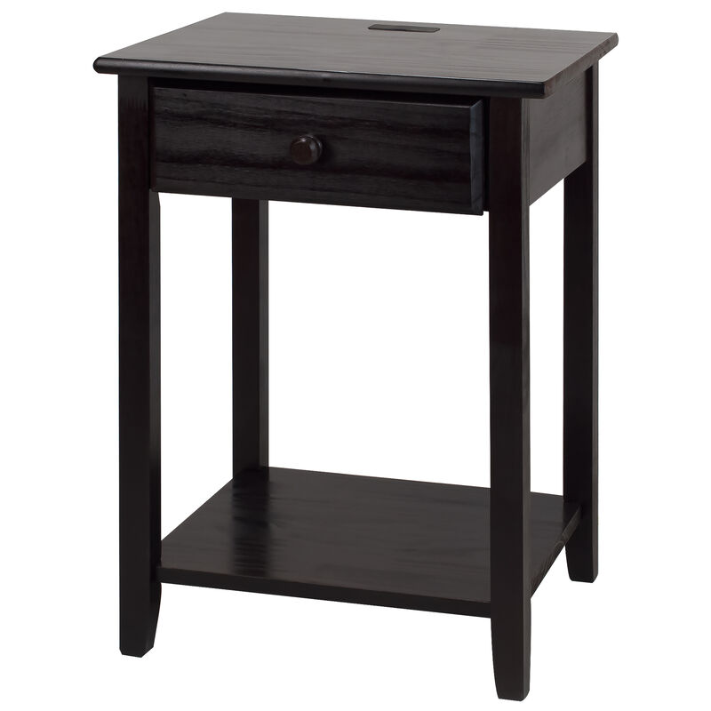 Casual Home Night Owl Nightstand with USB Ports-Espresso
