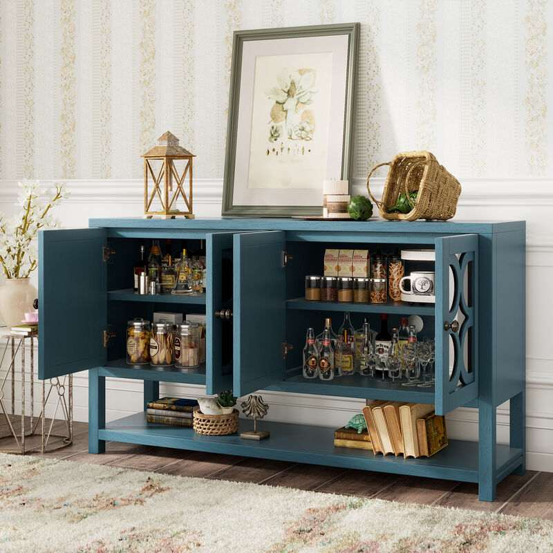 TREXM Elegant Retro Console Table/Storage Cabinet/Sideboard with Mirrored Doors, Spacious Shelves, and Durable Acacia Wood Legs - Perfect for Living Room, Dining Room, or Entryway (Antique Navy)