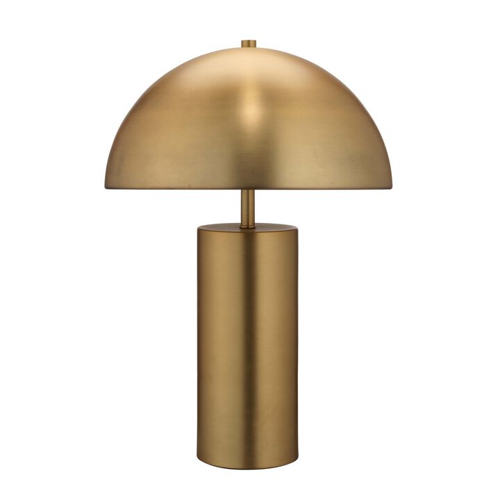 Table Lamp with Metal Umbrella Shade and Cylindrical Body, Brass-Benzara
