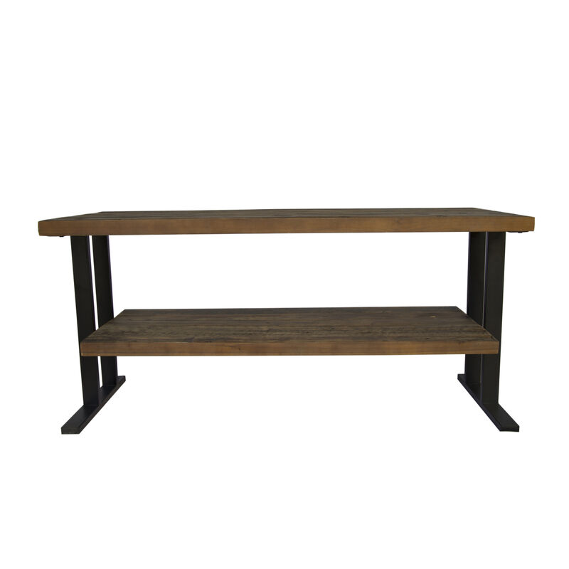 Media Console Table With One Shelf To Your Home Decor, Natural Reclaimed Wood And Black Finish