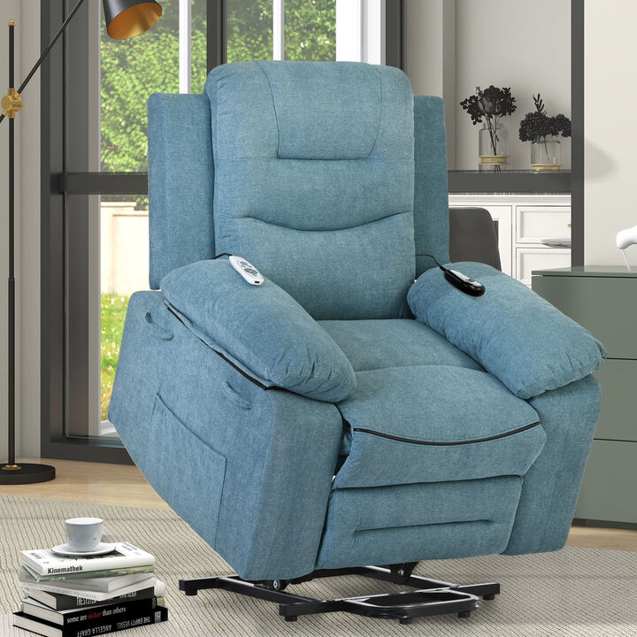 Massage Recliner,Power Lift Chair for Elderly with Adjustable Massage and Heating Function,Recliner Chair with Infinite Position and Side Pocket for Living Room ,Beige