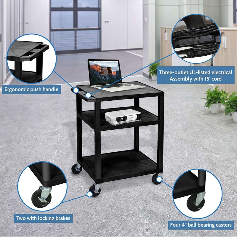 H. Wilson Tuffy Black 3 Shelf AV Cart