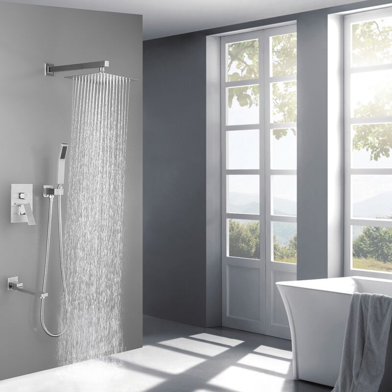 Luxury Square Rain Shower System, Wall-Mounted Mixer Combo Set for Modern Bathrooms
