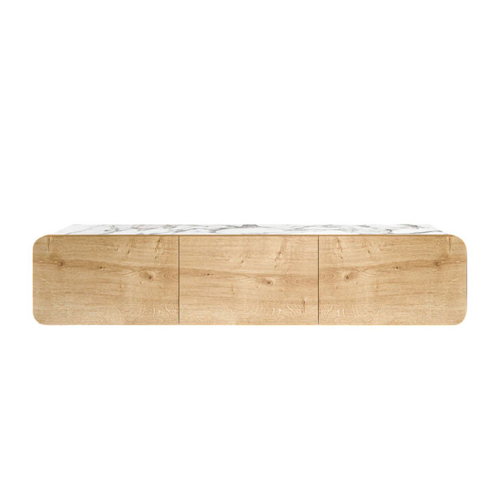 Atelier Mobili Modern Floating TV Stand Wall Mounted for 80 Inch TV, Oak