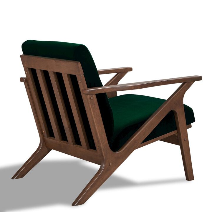Omax Decor Zola Solid Wood and Velvet Upholstered Accent Armchair in Green