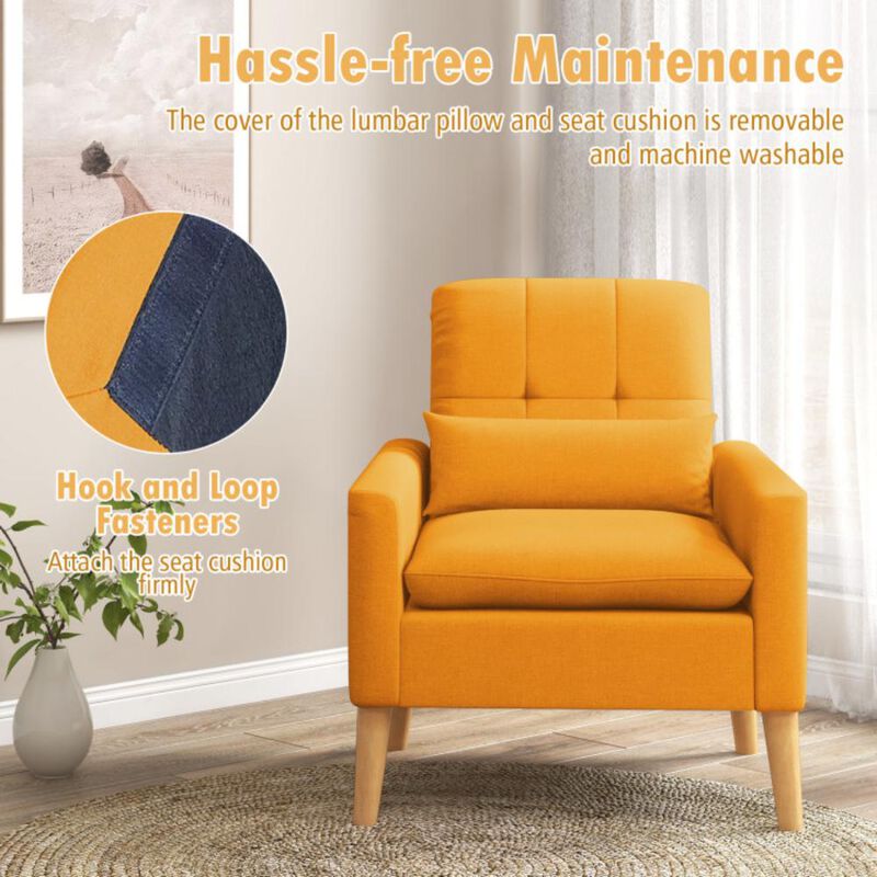 Hivvago Accent Chair with Lumbar Pillow  Natural Rubber Wood Legs  Padded Cushions