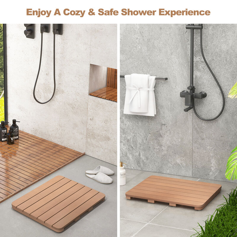 Waterproof HIPS Bath Spa Shower Mat with Non Slip Foot Pads-Brown