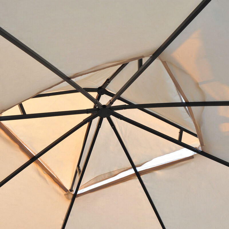 10' x 10' Steel Gazebo Outdoor Garden Canopy with Mesh Curtains, Cream White