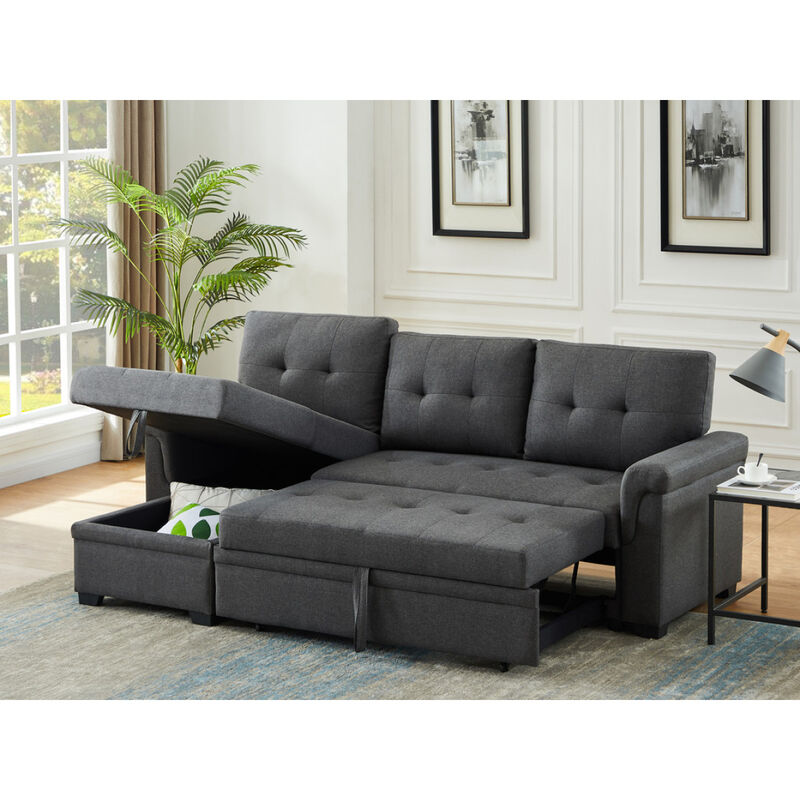 Hunter Dark Gray Linen Reversible Sleeper Sectional Sofa With Storage Chaise