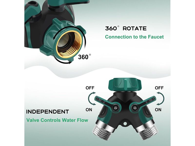 LANPOWAE Garden Hose Splitter 2 Way, 3/4" Y Water Hose Splitter with Comfort Rubber Long Handle