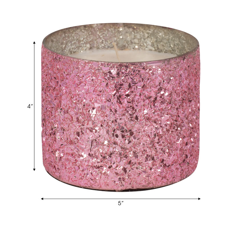 5" Pink Glass Candle, 26 oz
