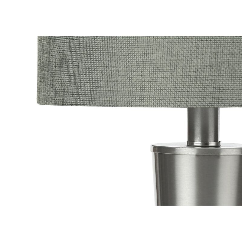 Monarch Specialties I 9642 - Lighting, Set Of 2, 24""H, Table Lamp, Usb Port Included, Nickel Metal, Grey Shade, Contemporary